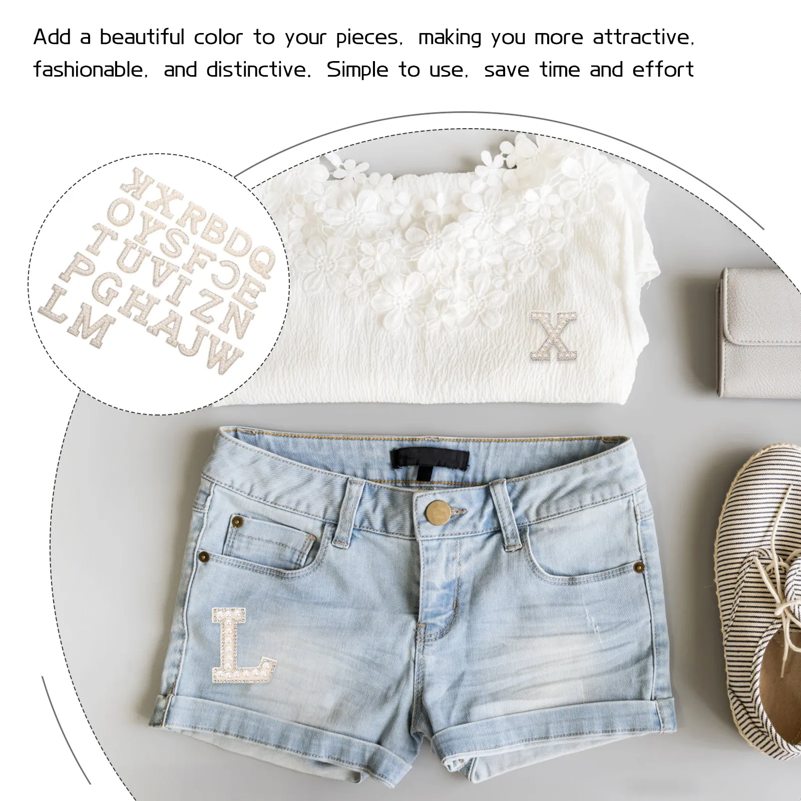 

26 шт. жемчужных нашивок-букв, термоклеевые, для шитья, ремонта и декора одежды, вышитые аппликации-буквы