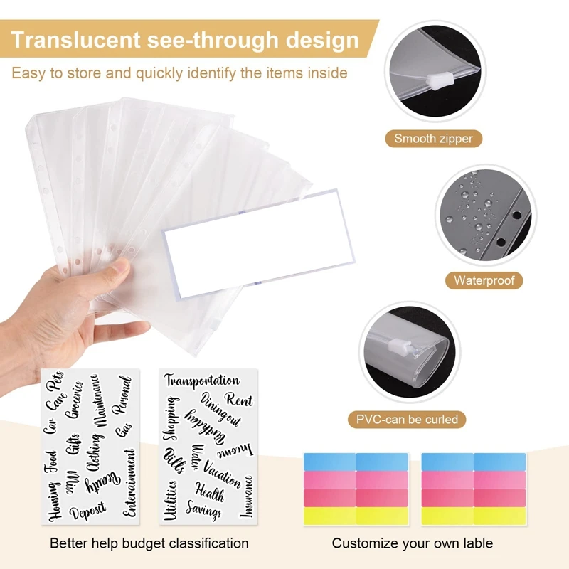 45 ชิ้น Budget Binder พร้อมซิปซองสําหรับตั๋วเงินคูปองการ์ด, Budget Planner สําหรับประหยัดเงิน, เงินสดซอง