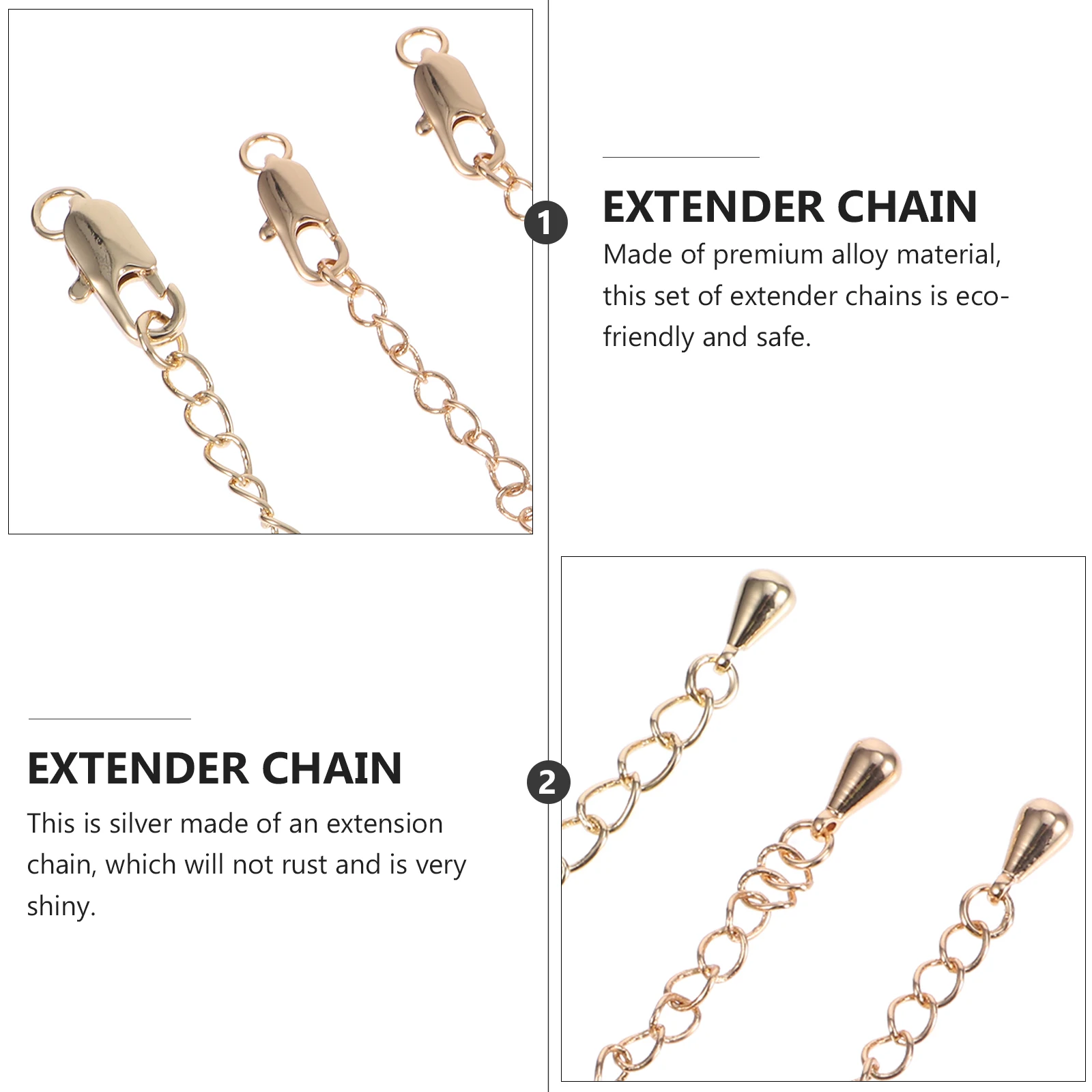 DIY 목걸이 팔찌 쥬얼리에 대한 3PCS 긴 직사각형 걸쇠 익스텐더 체인 합금 랍스터 버클 링크 내구성 쉬운 보관 운반