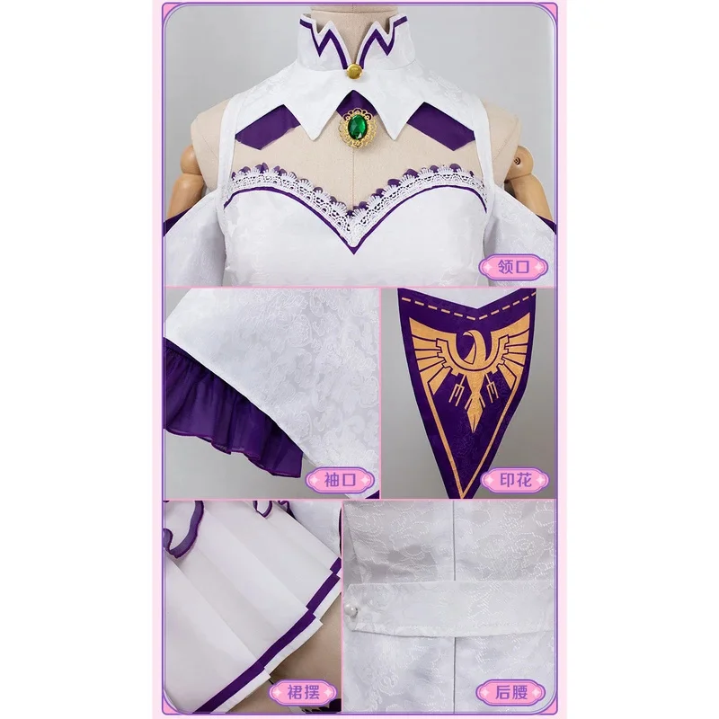 2025년 이이싱샹 애니메이션 Re: 제로부터 시작하는 다른 세계에서의 삶 에밀리아 코스프레 의상 가발 망토 여성 섹시 드레스 슈트 맞춤 제작