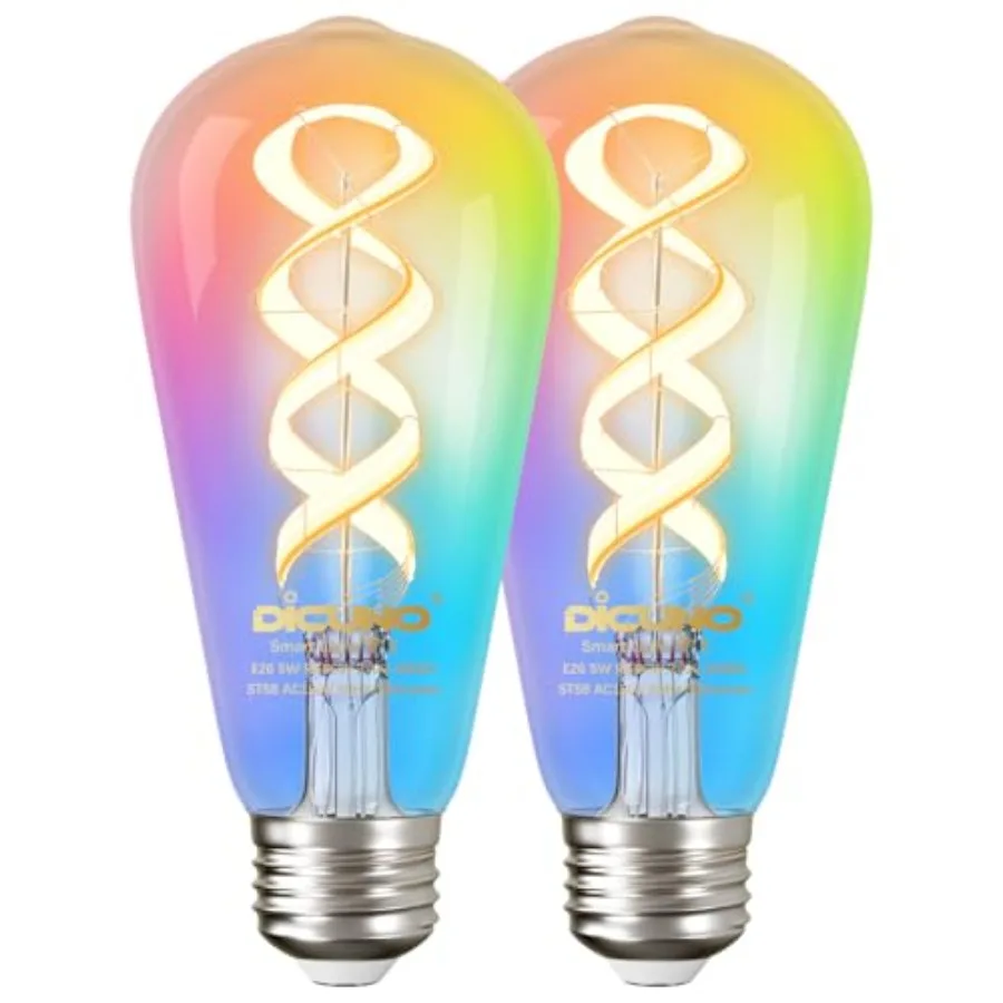 Smart Edison Bulbs ST19, Color Changing WiFi Smart Light Bulb, 2700K-6500K Tunable via App, ST58 Edison Bulb, Compatible with A
