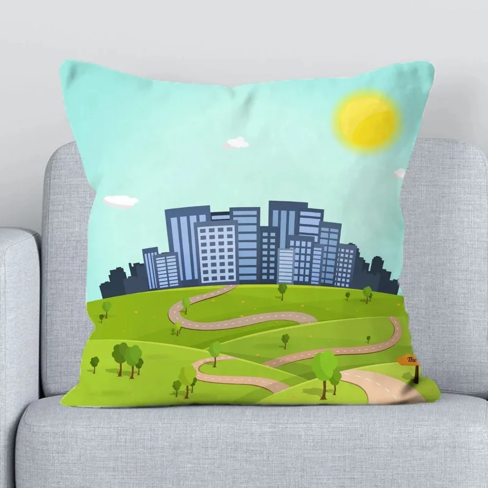 Luxury Home Decoration Pillowcase Car Living Room Sofa Cushion Cover City Road Cartoon Pattern Cushion Cover