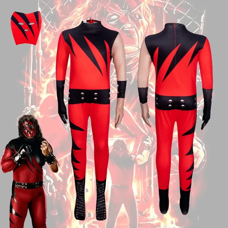 

WWE Actor Superstar Children's Wrestler Kane Jumpsuit Set Cosplay Costume Halloween Party Kids Dress Up Boys Girls Bodysuits