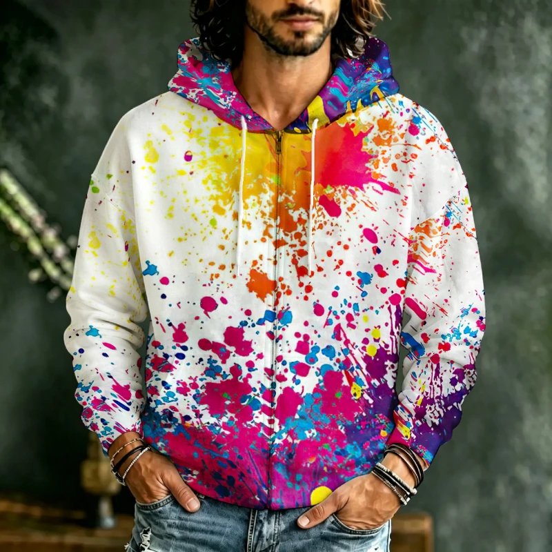 Street Fashion Definition - Erkekler İçin Fermuarlı Kapüşonlu Sweatshirt 3D