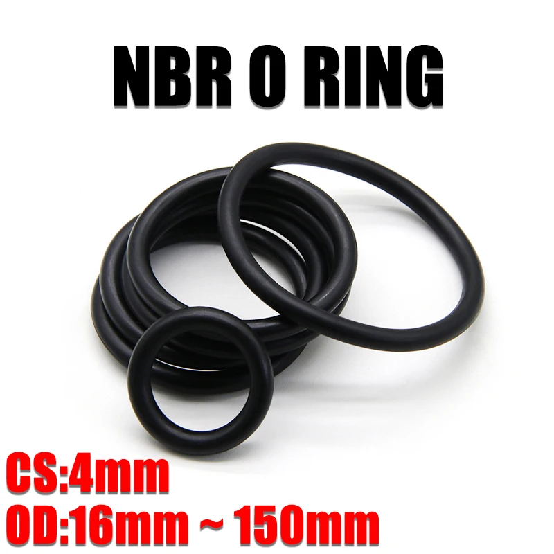 

10Pcs NBR O Ring Seal Gasket CS 4mm OD 16mm ~ 150mm Nitrile Butadiene Rubber Spacer Oil Resistance Washer Round Shape Black