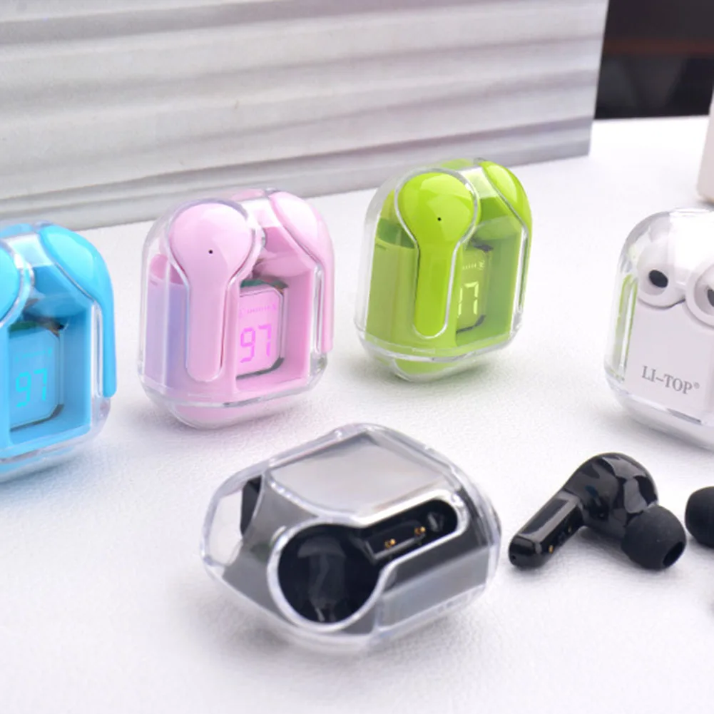 

Stylish Squared Transparent Shell Wireless Headset Multifunctional Portable Headset for Running Fitness