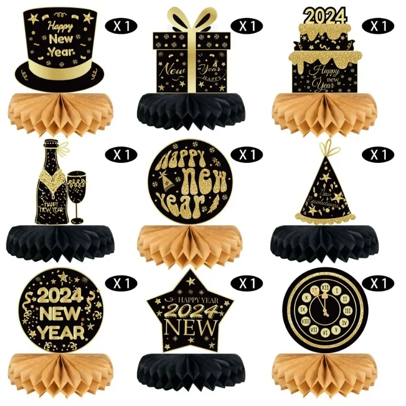 New Year's Party Honeycomb Decoration in Europe and America Happy New Year Desktop Paper Fan Honeycomb Ball Set