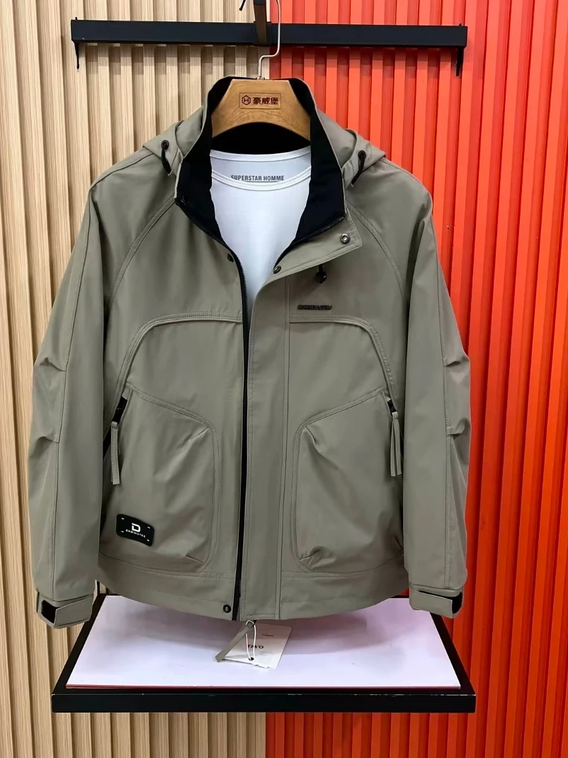 

Removable Hood Stand Collar Jacket Men's New Spring Autumn Fashionable Versatile Cool Personality High-End Feeling Jacket