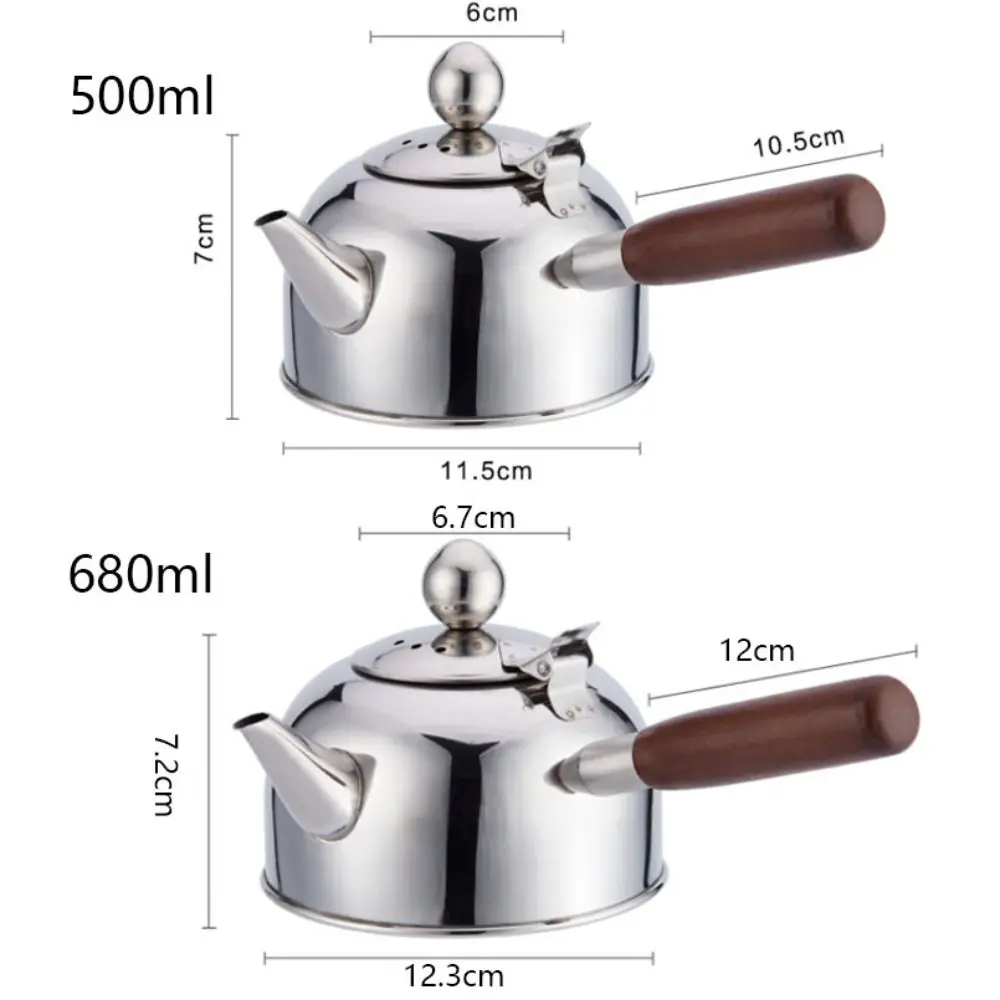 Чайник из нержавеющей стали 304, боковая деревянная ручка, китайский чайник с кипящей водой, ретро чайник с плоским дном, индукционная плита