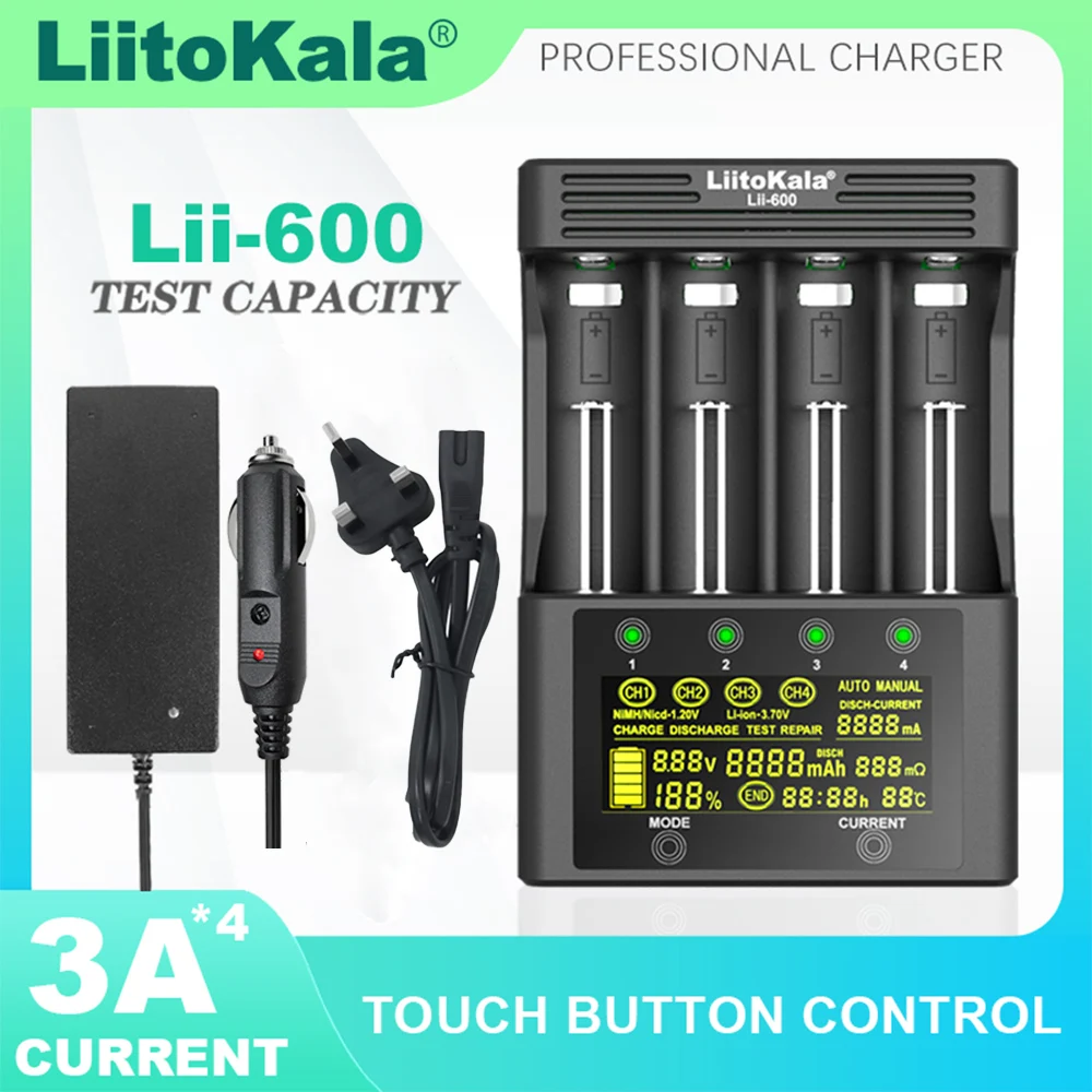 LiitoKala Lii-600 Lii-500S LCD Battery Charger For 3.7V 18650 18350 21700 26700 26650 1.2V AA AAA NiMH Lithium-Battery Charger