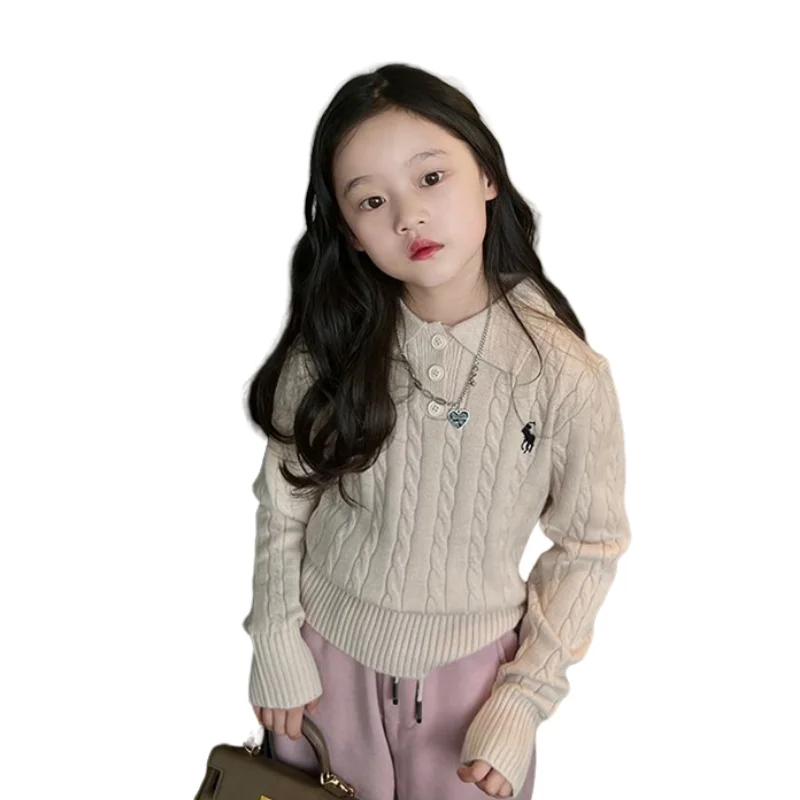 Girls Sweater Wool Coat Kids Tops Knitting 2023 Gray Thicken Warm Winter Autumn Cottons Teenagers Outwear Children\'s Clothing