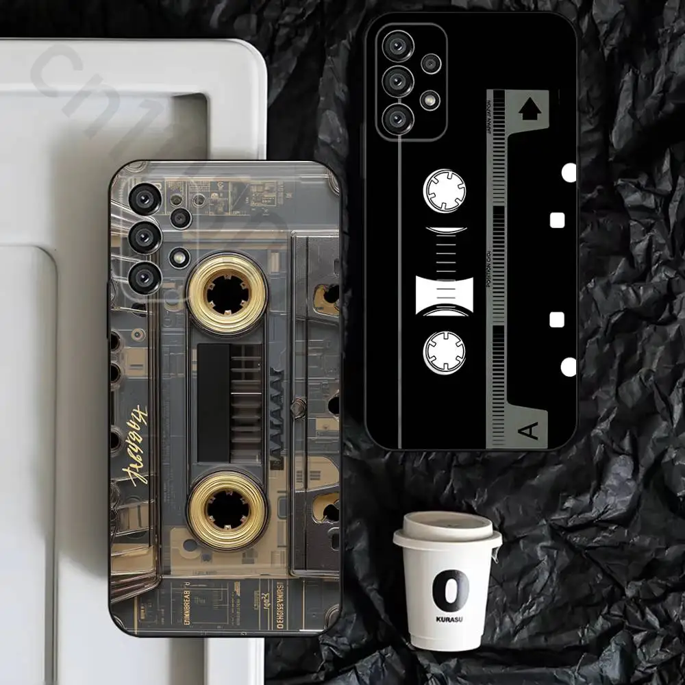 Cassette Tape Phone Case For Samsung S9,S10,S20,S10,S21,S25,S24,S23,Ultra,FE,Plus,Lite,Soft Silicone Black Cover