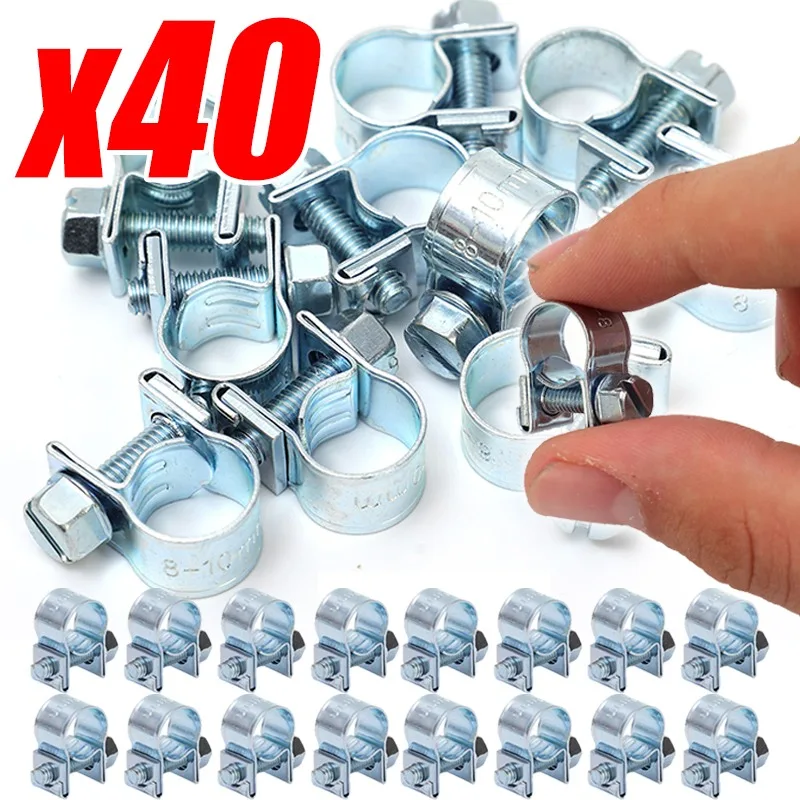 40-10PCS Hose Clamp Fuel Pipe Clamp 8-10mm Car Worm Drive Fuel Water Hose Pipe Clamps Clips Auto Hose Fuel Clamps Assortment Kit