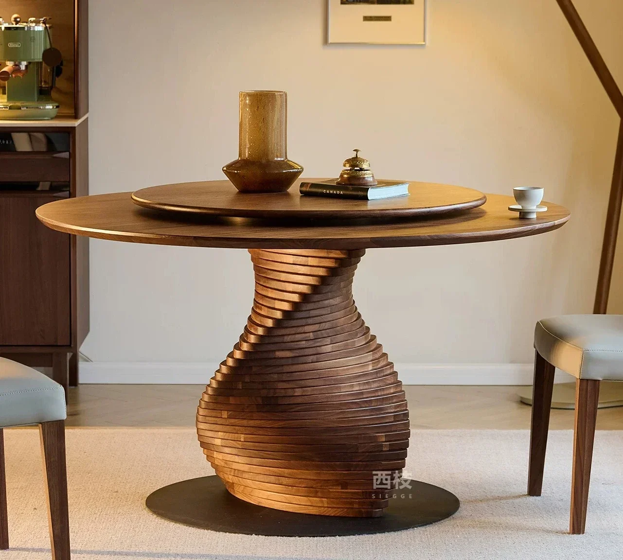 North American Black Walnut Round Solid Wood Designer Round Table Medium Antique Household Dining TableX15