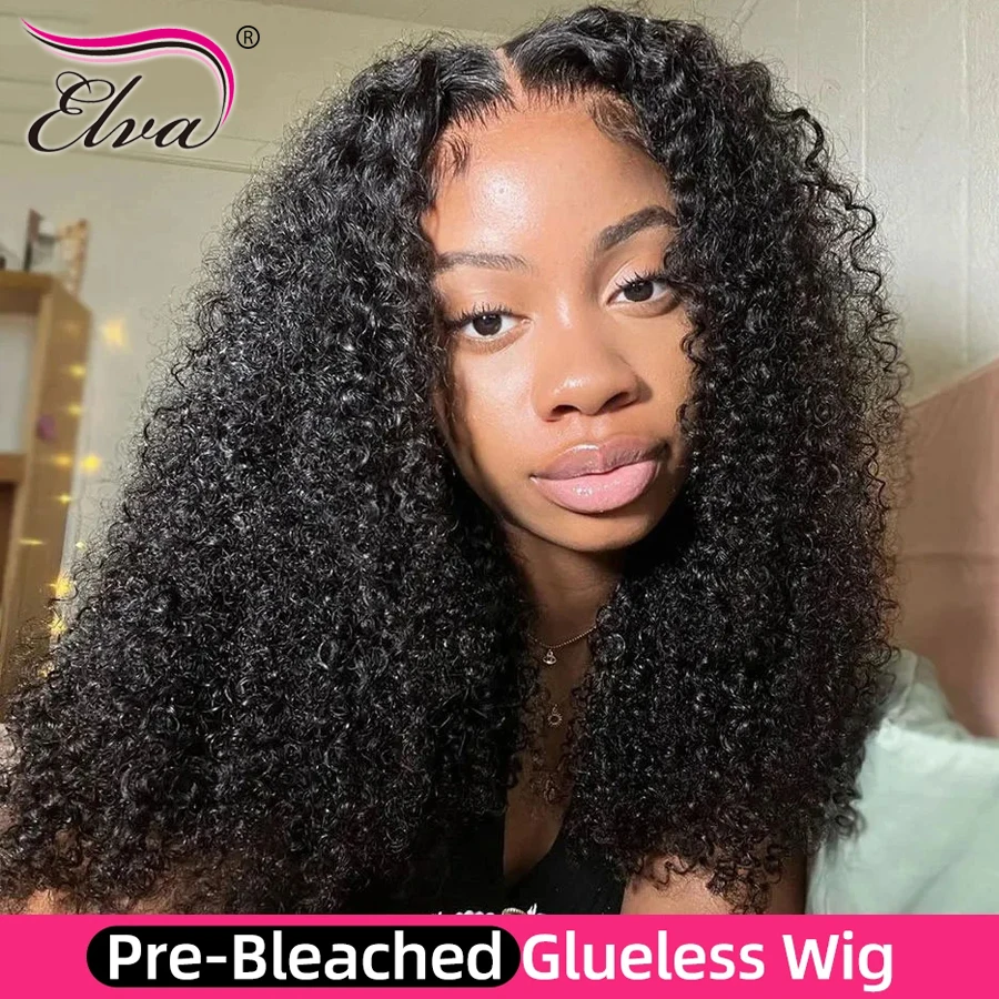 Elva Wear Go Glueless Wig Human Hair PreBleached Knots Ready To Wear Curly Pre Plucked Wigs For Women Precut HD Lace Front Wigs