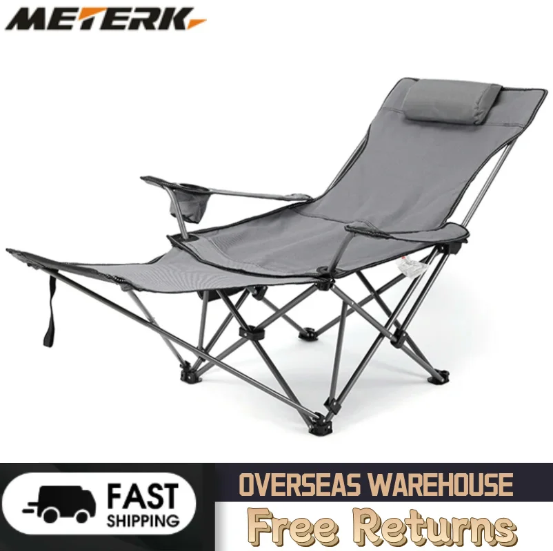 2 in 1 Folding Camping Chair Portable Adjustable Reclining Lounge Chair with Removable Footrest for Outdoor Fishing Beach Picni