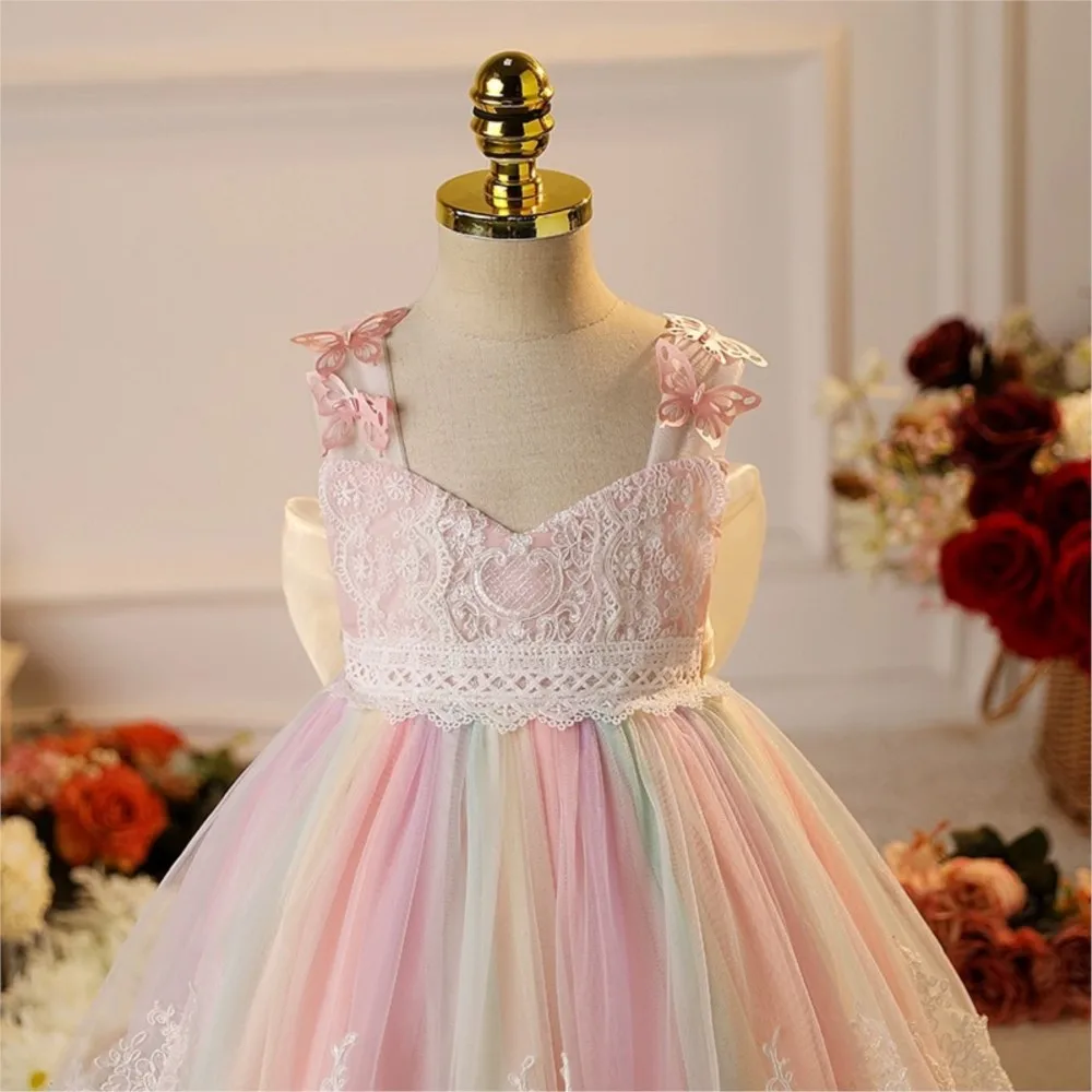 Children's Dress New Sleeveless Pink Embroidered Butterfly for Children's Spanish Style Princess Dress  Party