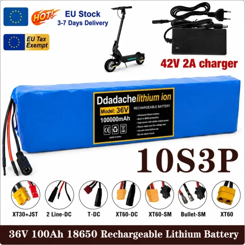 18650 10S3P 36V 100Ah Wiederaufladbarer Lithium-Akku mit großer Kapazität und intelligentem BMS, 1000W Leistungsmotor, geeignet für elektrische Klapproller.