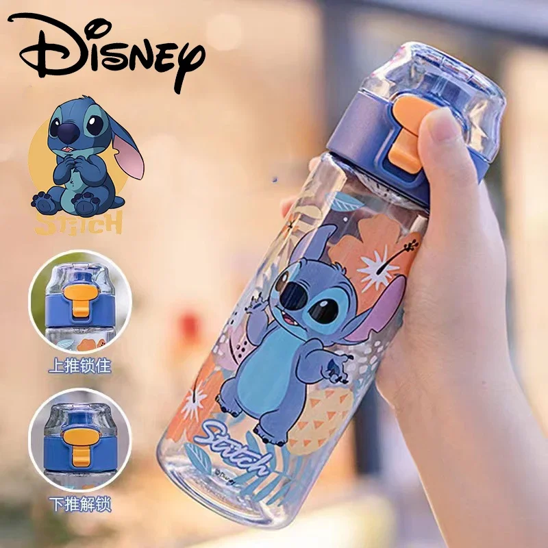 

550ML Disney Anime Stitch Water Cup Frozen Princess Elsa Mickey Mouse Student Portable Sports Bottle Summer Plastic Water Bottle