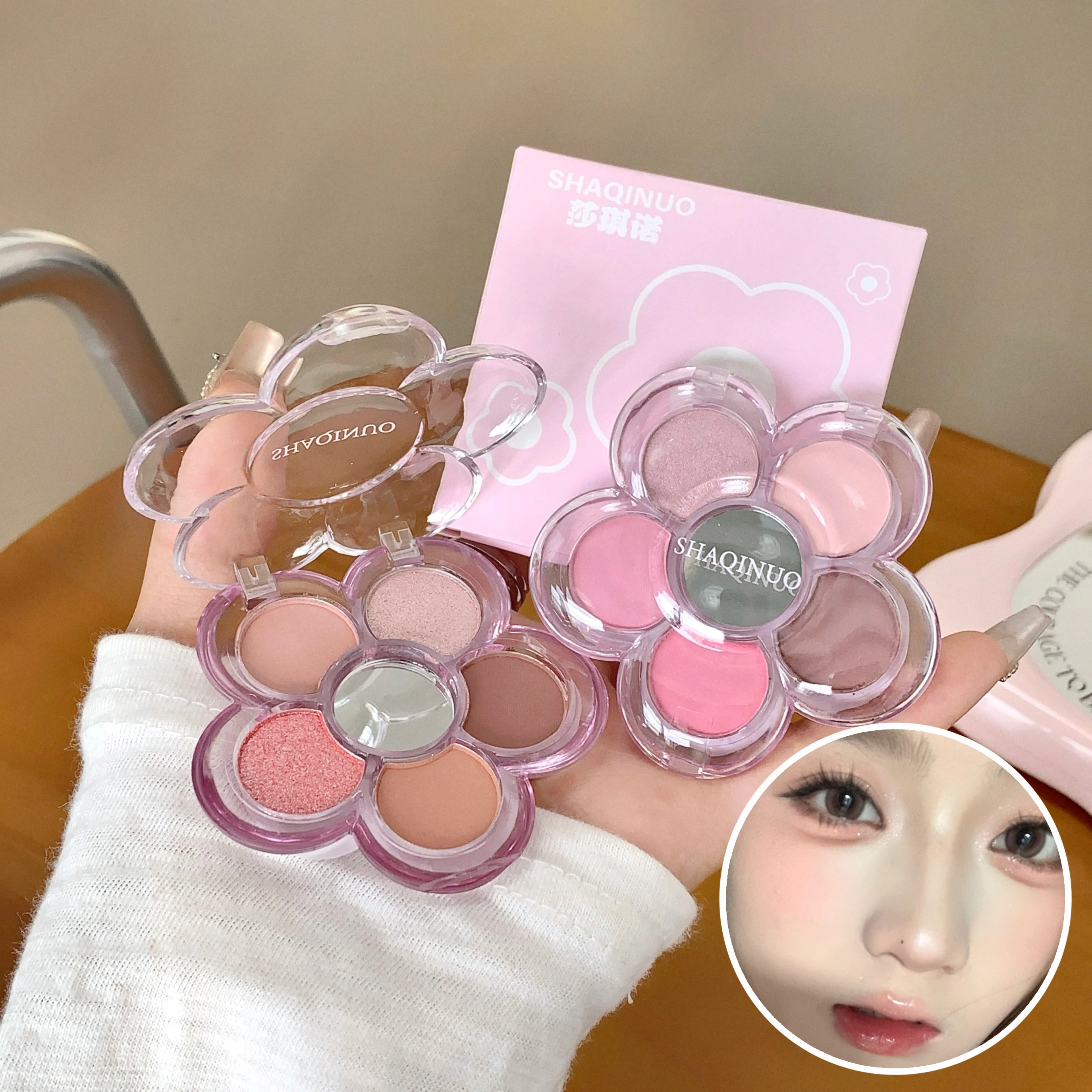 6色の花柄アイシャドウパレット マット ゲゲベア パール調アースカラー スパンコール 長持ちアイシャドウ＆コントゥアパレット