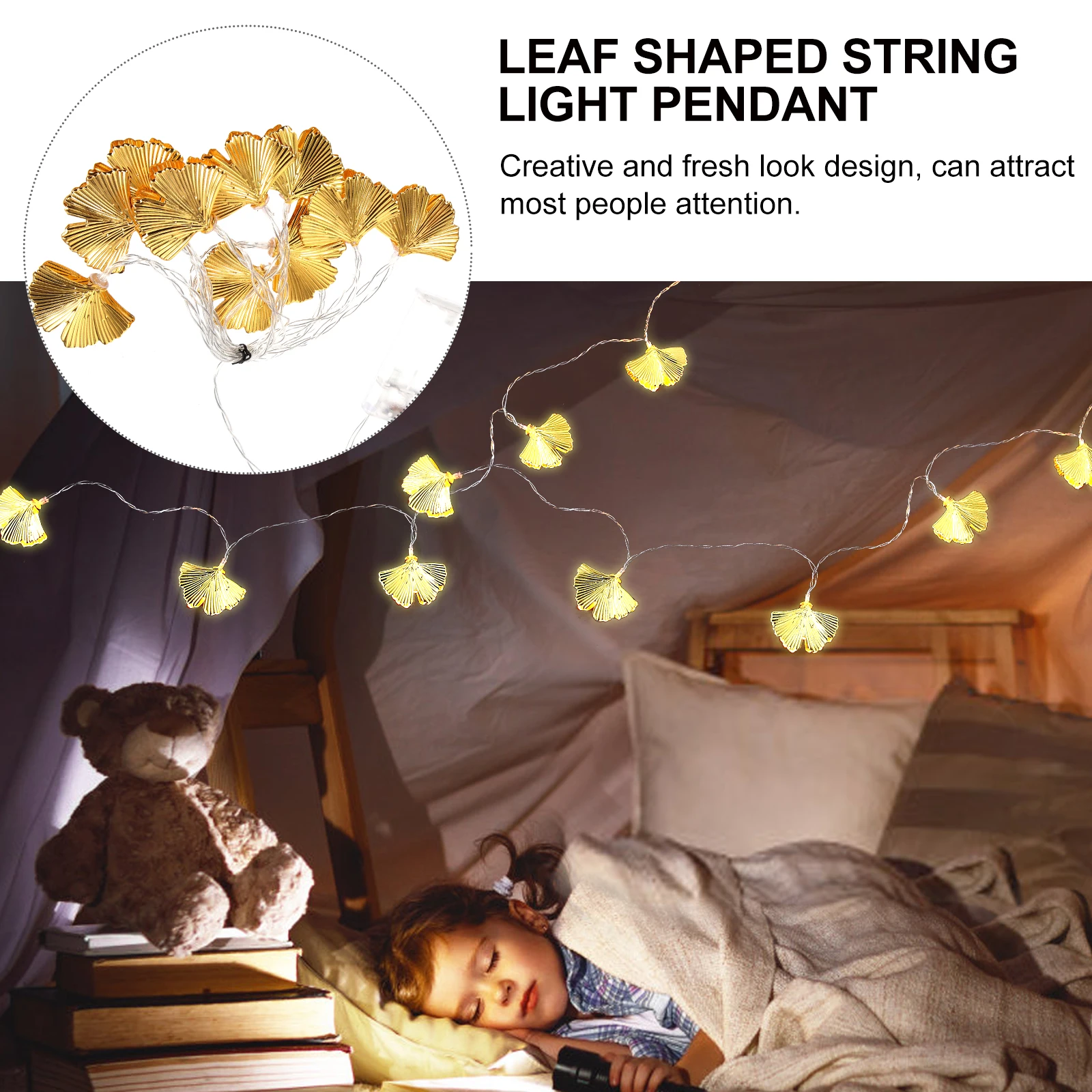 

Creative Leaf String Light Pendants Gold Color Easy Install Festival Party Decoration Cozy Warm Light Hanging Lamp Pendant