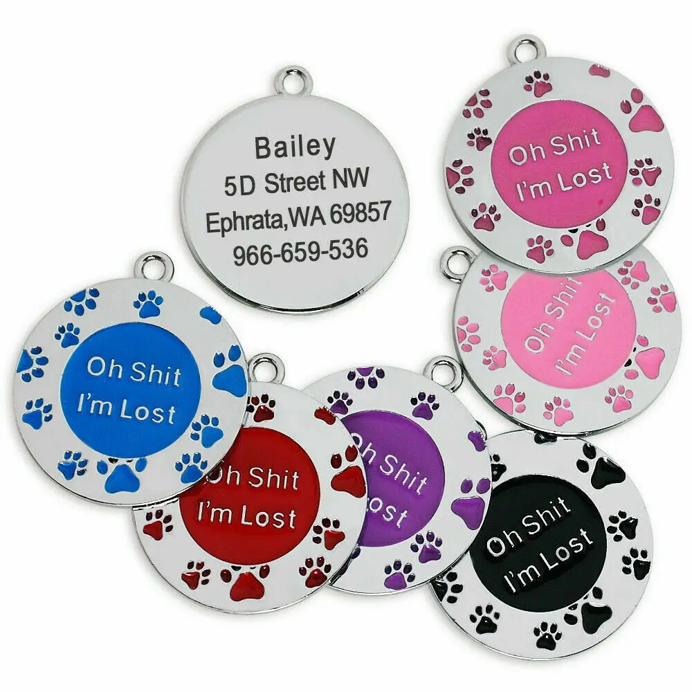 Dog Tag Personalized ID Address Stainless Steel Unti-loss Paw Printed Custom Dog Name Tag Customized Pet Tags Dog Accessories