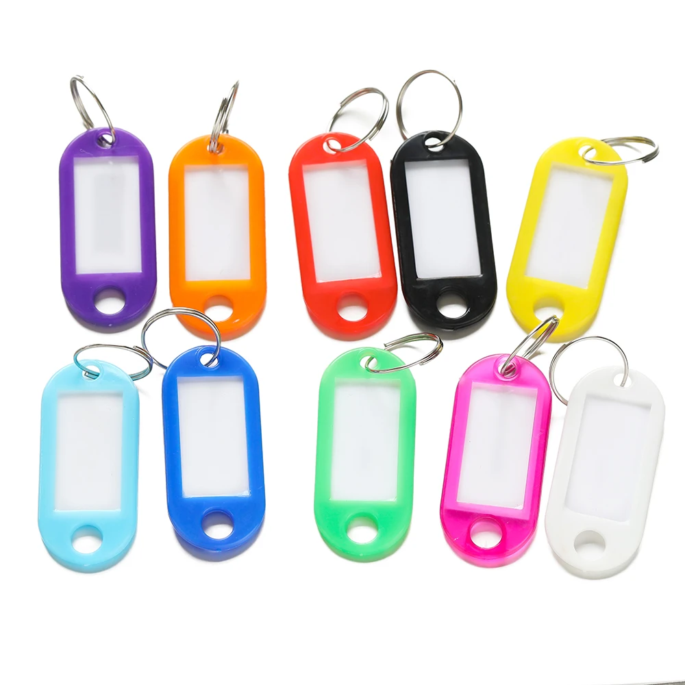 10/50Pcs Colored Plastic Key Tags | With Card Label for DIY Keychain, Luggage Tag & Hotel Number Identification