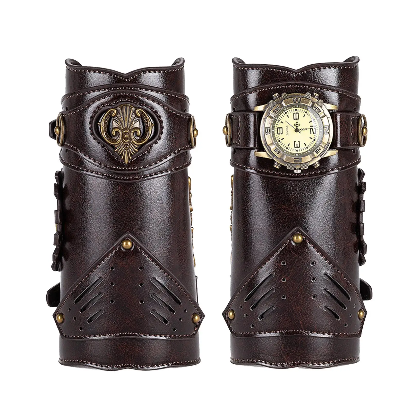 PU Leather Arm Guards Steampunk Bracer Wrist Band Guards Retro Wrist Guard for Stage Costume Props Cosplay Halloween