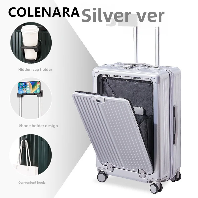 COLENARA 20 "22" 24 "26 بوصة محمول الأمتعة الجبهة افتتاح الصعود USB شحن حقيبة تروللي بعجلات كلمة المرور صندوق المقصورة حقيبة