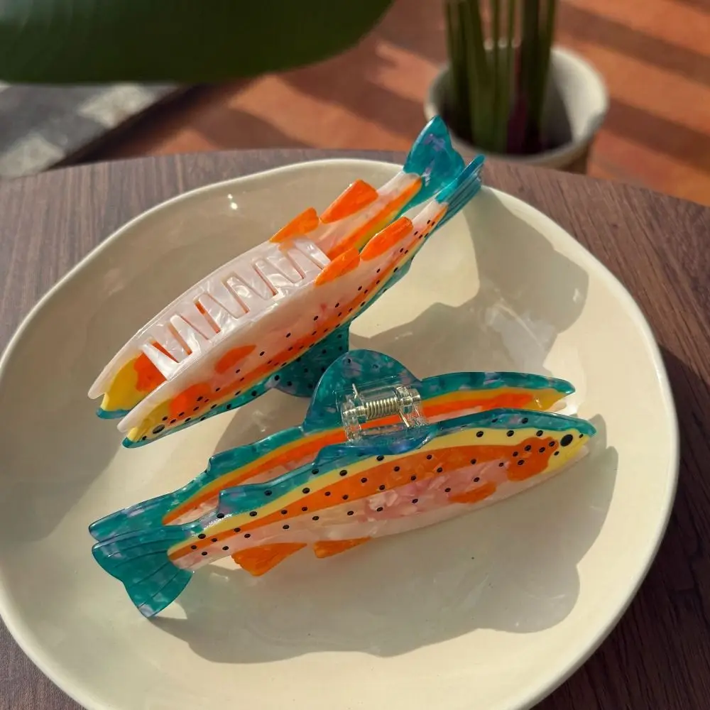

Acetate Salmon Fish Hair Clip Thick Hair Compatible Non-Slip Small Claw Hairpin Thin Hair Compatible All Hair Types Barrettes