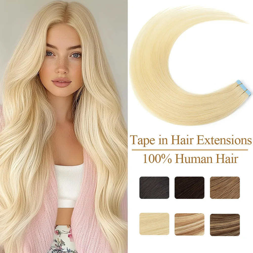 

12''-20'' Seamless Tape in Hair Extensions Human Hair Straight Black Blonde Brown Skin Weft Tape Ins Hair Extensions 20 pcs/Pack