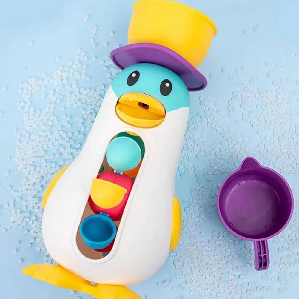 Penguin Windmill Toy Fun Baby Bath Tub Spray Water Plastic Bathtub with Rotatable Wheel for Cartoon Bathing Toys