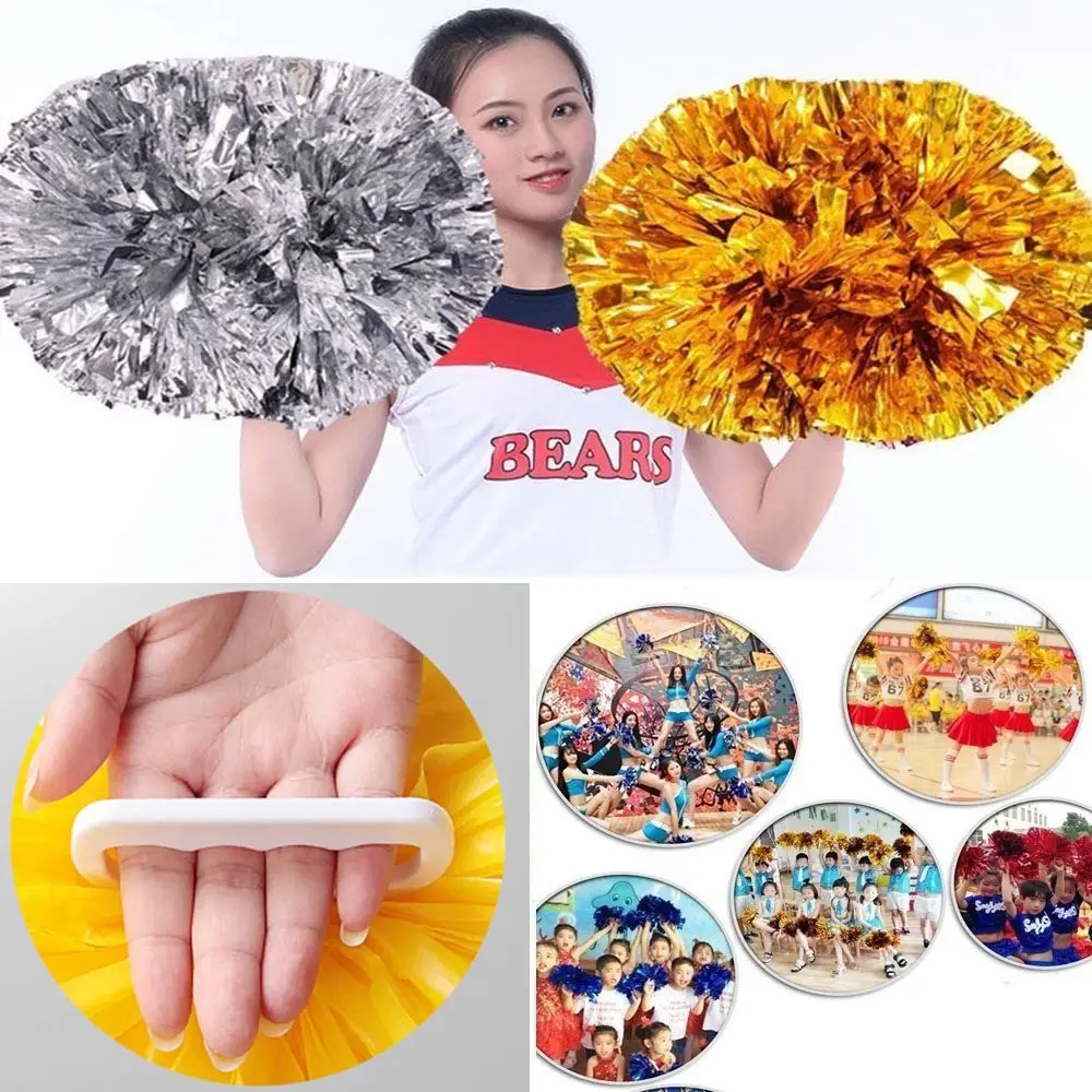 

New 30cm Game Pom Poms Multicolors Four Finger Ring Cheering Ball PET Come On Props Cheap Practical Cheerleading Club Supplies