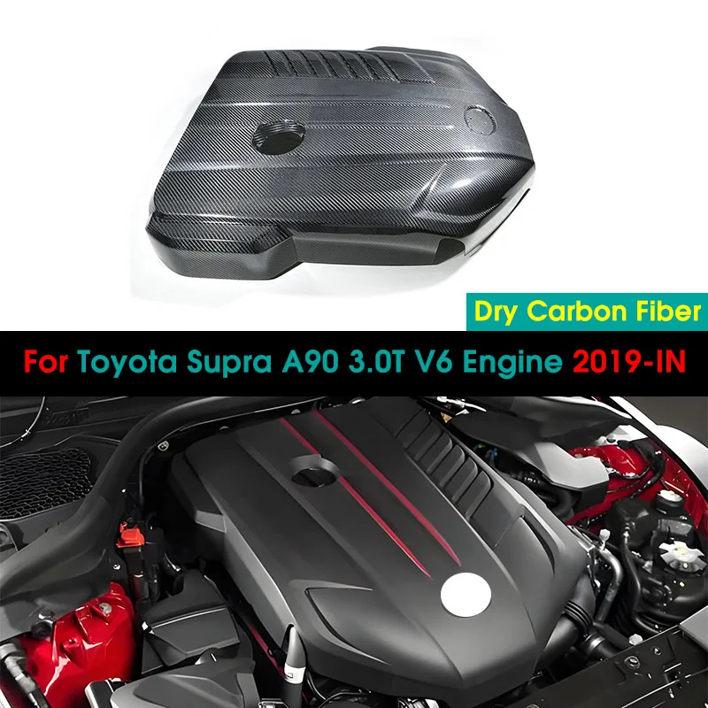 Full Dry Carbon Fiber Engine Cover Engine Hood Cover Trim Protector Panel Guard For Toyota Supra A90 3.0T V6 Engine 2019-IN