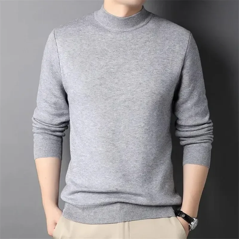 Autumn Mock Neck Sweater Coats Men Solid Color Pullovers Winter Man Half Turtleneck Knitwear Fashion Brand Casual Mens Clothing