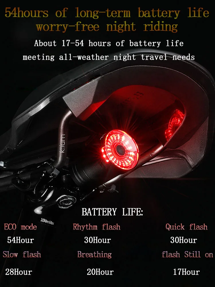 TOSUOD Bicycle taillight intelligent induction brake light charging warning riding intelligent induction 5 modes