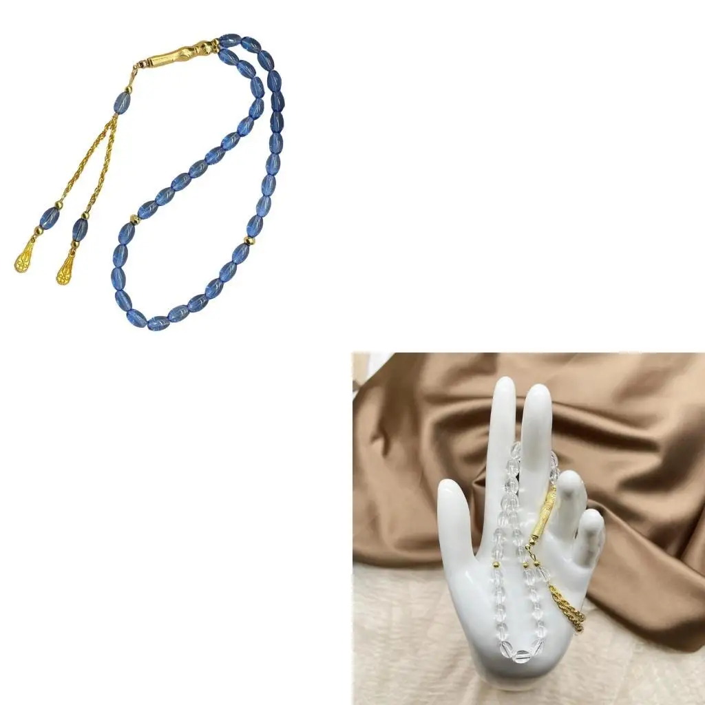 

P9FE Handcraft Oval Muslims Prayer Beads with Gold Tassels Meditation Ceremony Tasbih