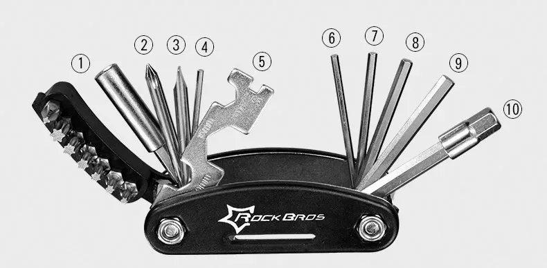 ROCKBROS 16-in-1 Fahrrad-Multifunktions-Reparaturwerkzeug-Set mit Sechskant-Speichenschlüssel, Schraubendreher und Schraubenschlüssel für Mountainbikes, Schwarz – Detail 19