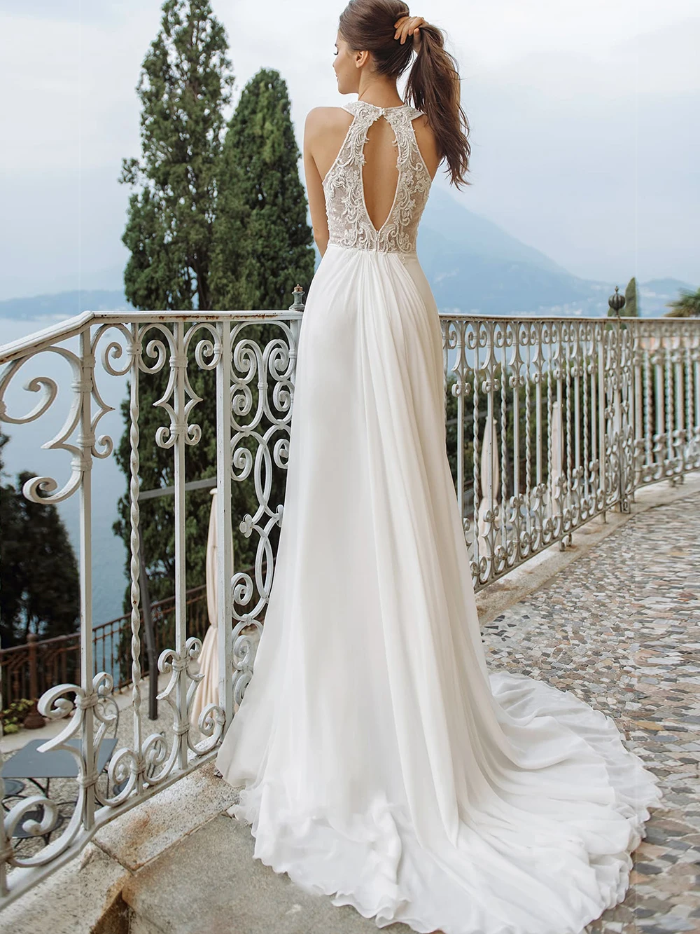 Exquisite Halter Chiffon Wedding Dresses Sleeveless Backless Long Bridal Gowns платье вечернее فساتين السهرة