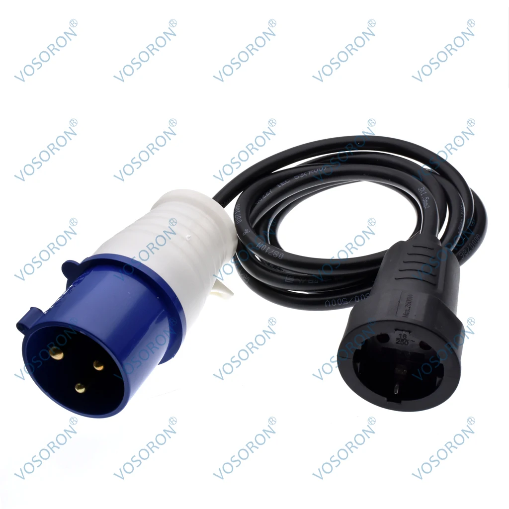 IEC 60309 332P6/316P6 to Schuko CEE7/7 Outlet socket,connect the Schuko Plug to the 332C6 /316C6 receptacle power cord,IP44,1M