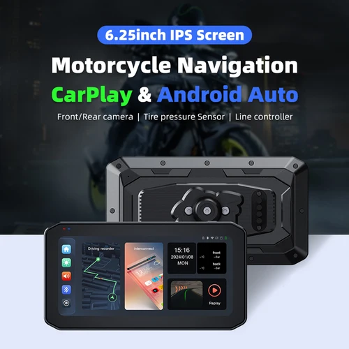 Imagen 2 del producto EKIY 6,25 ""inalámbrico CarPlay Moto Android Auto portátil Digital motocicleta salpicadero GPS navegación pantalla TPMS Monitor