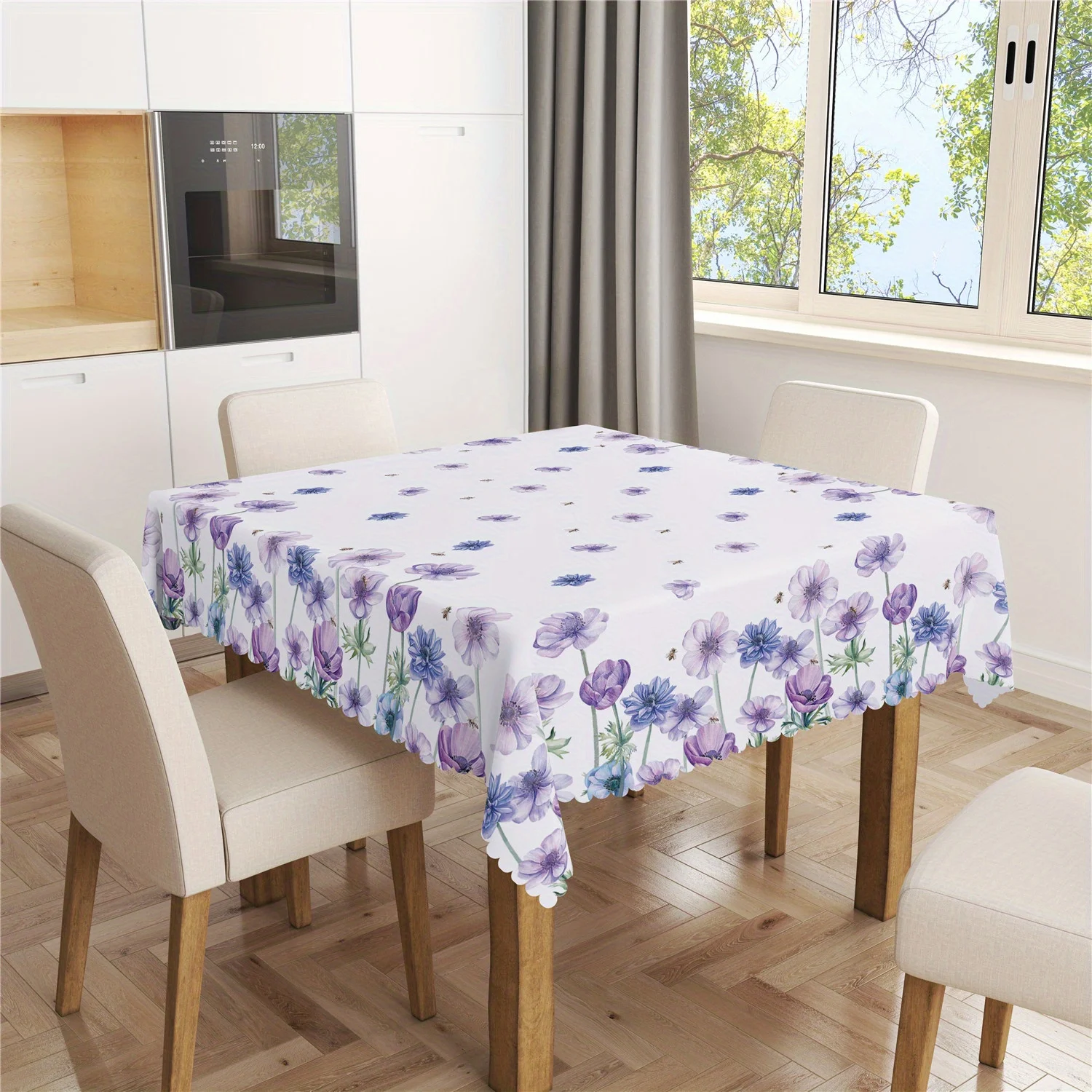 Purple Silver Lotus Bee Rectangle Tablecloth Holiday Party Decor Spring Watercolor Floral Dining Table Cloth Wedding Decorations