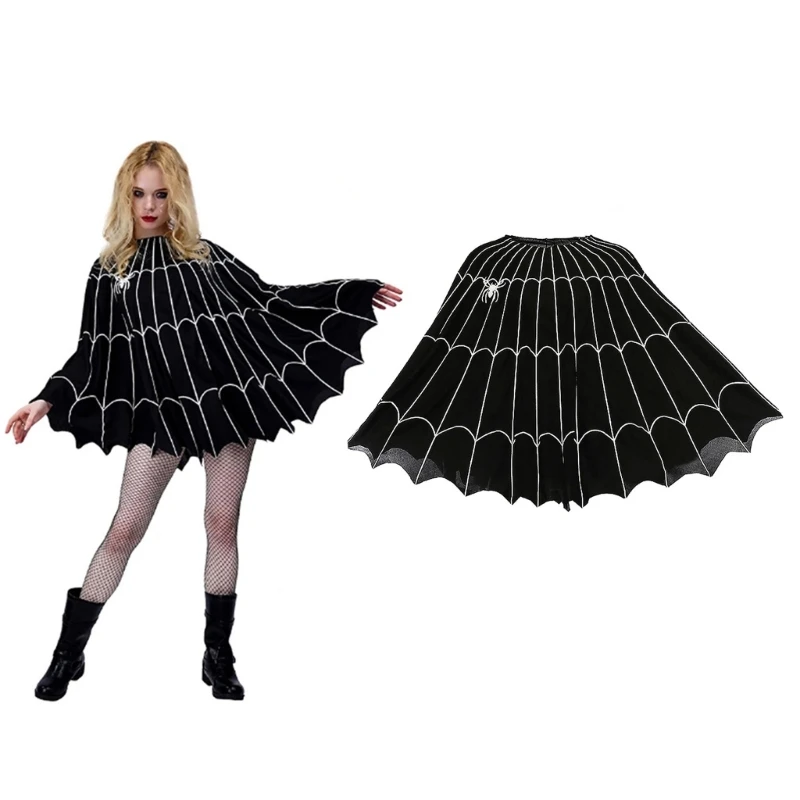 Women Shawl Spiders Webs Poncho Shawl for Halloween Cosplay Costume