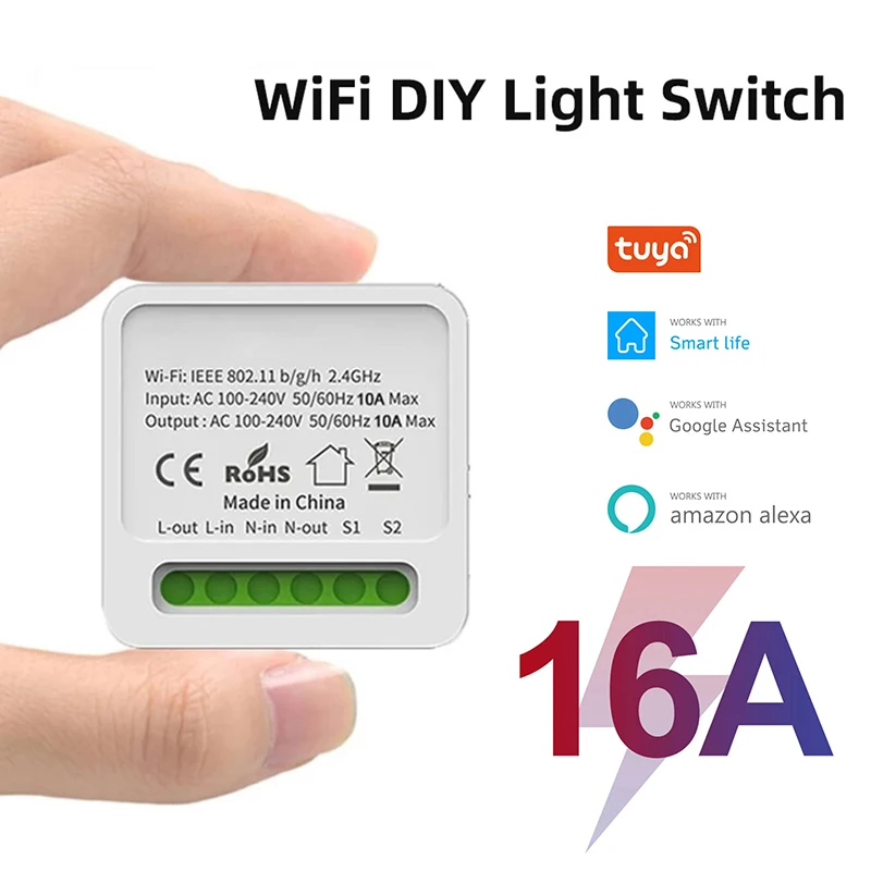 

Tuya 16A WiFi 3.0 Smart Switch DIY Mini Smart Life Automation Timing Breaker Work With Alexa Google Smart Home Yandex Alice