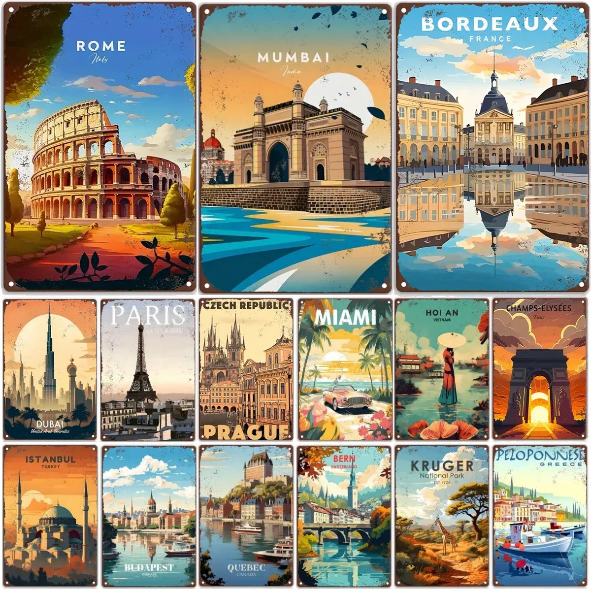علامة معدنية كلاسيكية للسفر على مستوى العالم، روما، فرنسا، ملصق فني عتيق من مومباي، المنزل، البار، الغرفة، الحانة، الفندق، المقهى، هدية ديكور الحائط للنادي #1