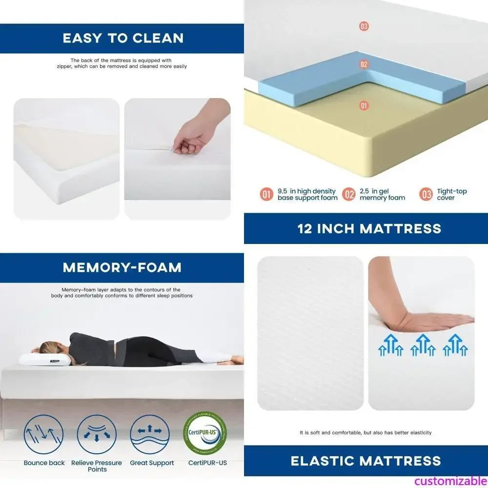 

Хит продаж: 12-дюймовый матрас Queen-size с гелевой пеной с эффектом памяти - средней жесткости, белый, в коробке.