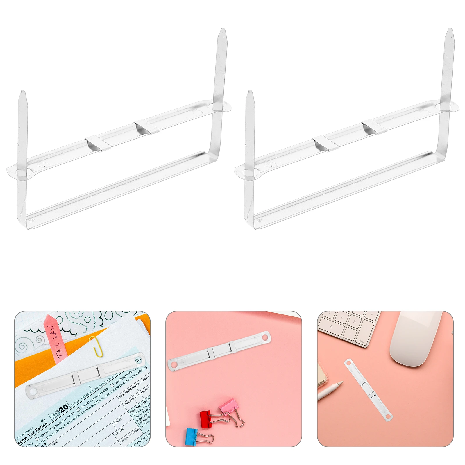 100Pcs 8cm Plastic Bookbinding Clips Silver Practical Binding Clips for Books Stationery Office Organization Supplies