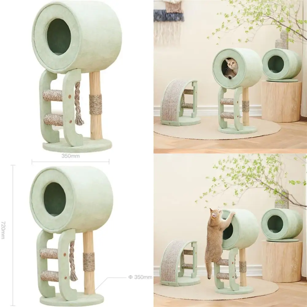 Luxury Wooden Cat Tower with Integrated Litter Box and Scratching Board