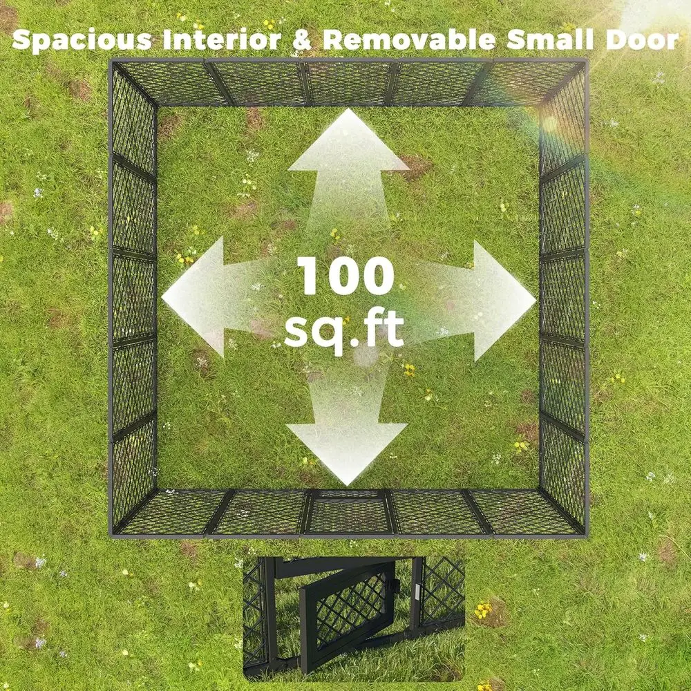 10x10x6.4 Large Outdoor Dog Kennel with Roof, Heavy Duty Anti-Rust Metal Dog Enclosure Fence for All Weather Resistant, Secure D