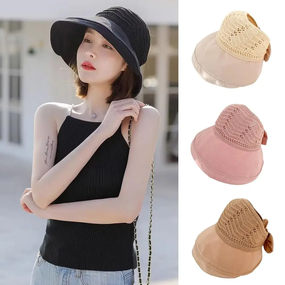 

Sunscreen Knitted Bowknot Fisherman Hats Breathable Sunshade Sun Visor Hats Anti-UV Adjustable Basin Hats Spring Summer